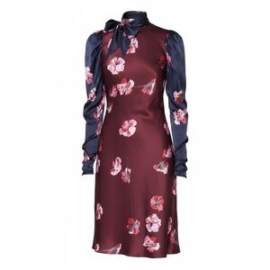 Joie Kylan Burgundy and Black Floral Long Sleeve Dress